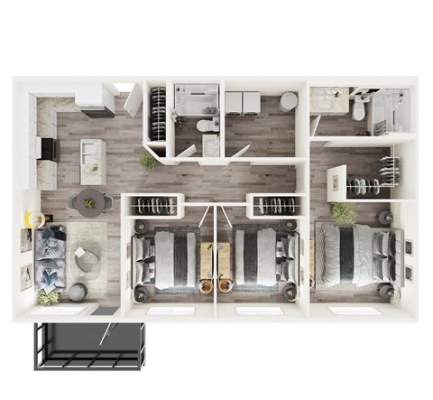 Floor plan for 3 beds, 2 baths, 1200 sqft